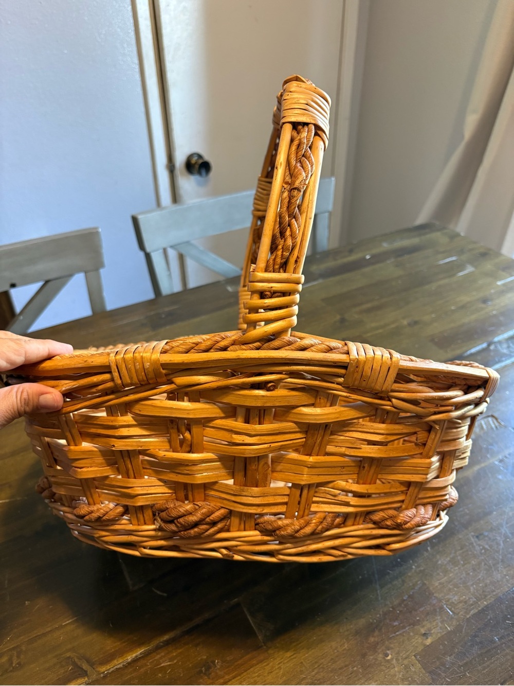 Vintage Woven Gathering Basket Wicker Rattan Cottage Garden Large Braided